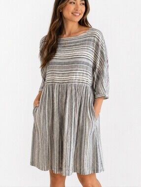 Garnet Hill Striped Black and White Cotton Swing Dress